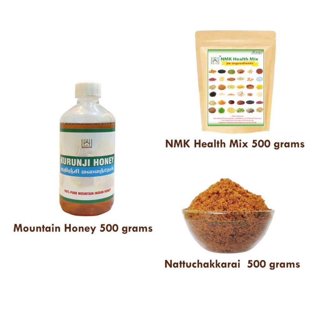 Health Combo Pack (NMK Health Mix + Nattu Chakkarai + Pure Mountain Honey)